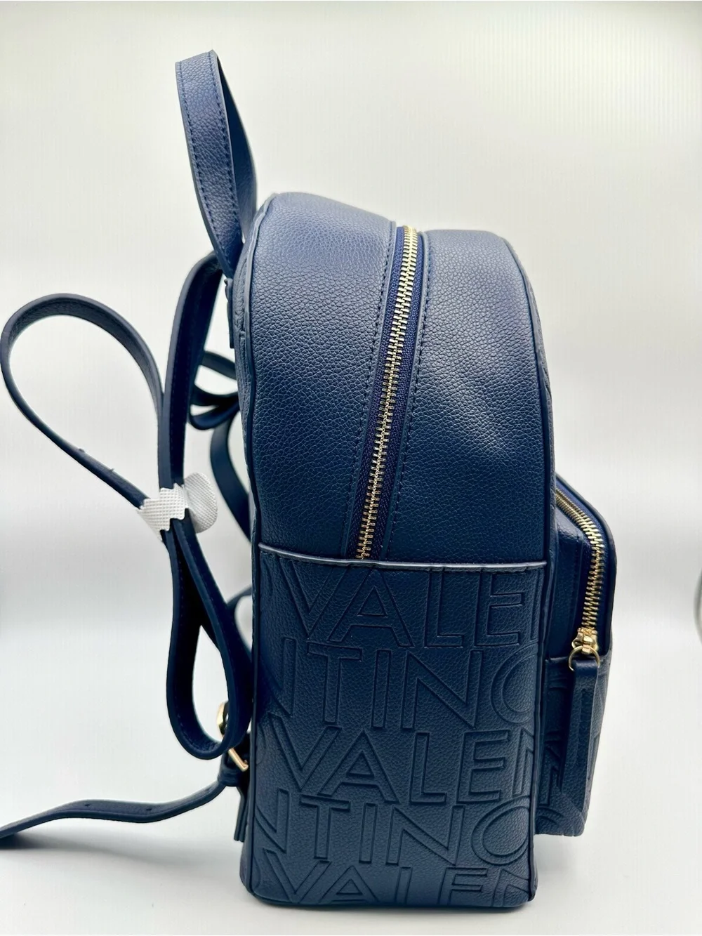 Mario Valentino Navy Embossed Logo Backpack NWT Gold Hardware